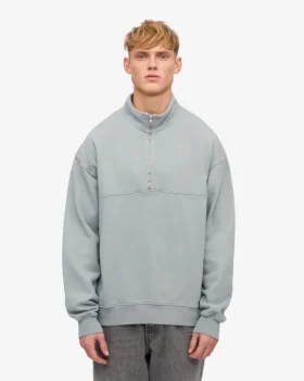 Bio-Pullover mit Troyer – Stahlblau
