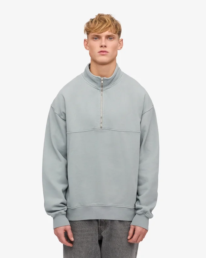 Bio-Pullover mit Troyer – Stahlblau