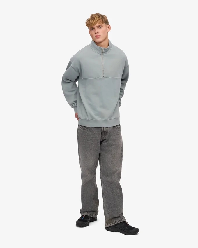 Bio-Pullover mit Troyer – Stahlblau