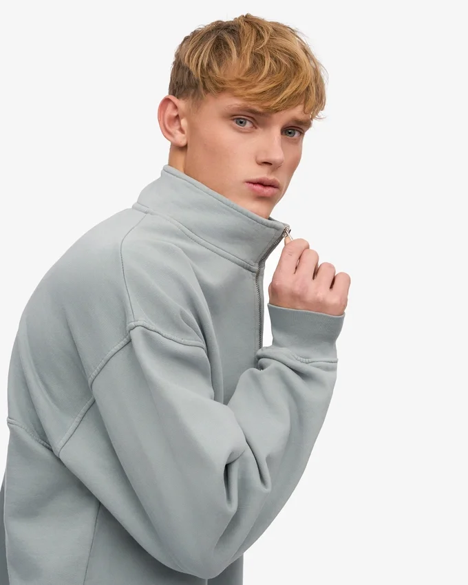 Bio-Pullover mit Troyer – Stahlblau