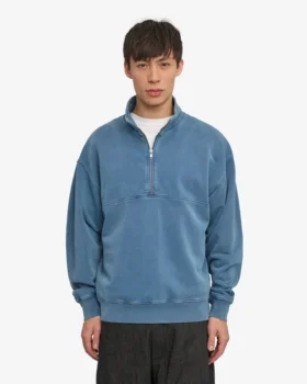 Bio-Pullover mit Troyer – verblasstes Indigo