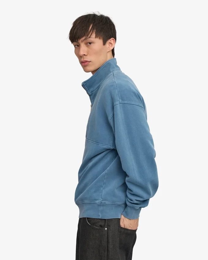 Bio-Pullover mit Troyer – verblasstes Indigo