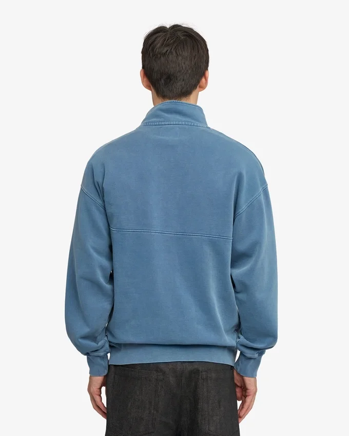 Bio-Pullover mit Troyer – verblasstes Indigo