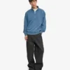 Bio-Pullover mit Troyer – verblasstes Indigo