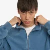 Bio-Pullover mit Troyer – verblasstes Indigo