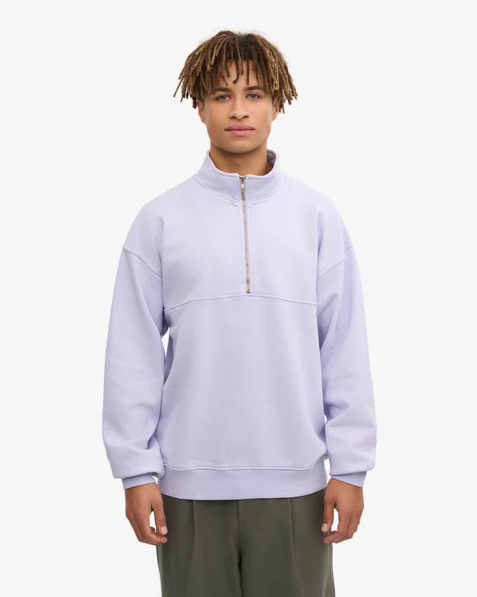 Bio-Pullover mit Troyer – Zartes Lavendel