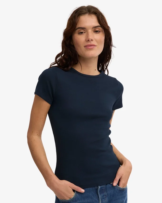 Bio-Ripp-T-Shirt – Marineblau