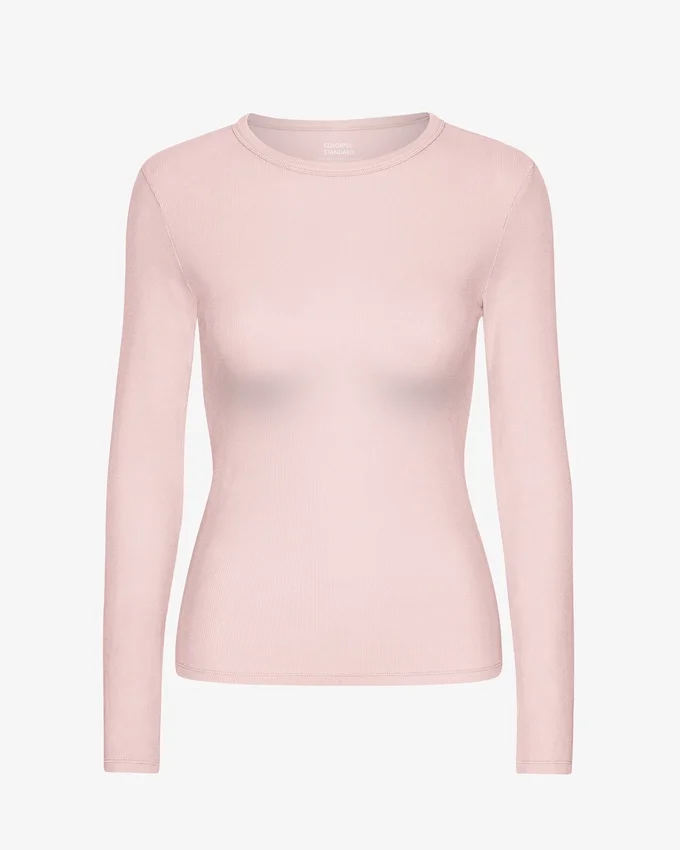 Bio-Ripp-T-Shirt mit langen Ärmeln für Damen – Faded Pink