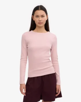 Bio-Ripp-T-Shirt mit langen Ärmeln für Damen – Faded Pink