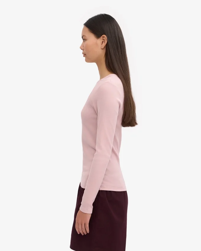 Bio-Ripp-T-Shirt mit langen Ärmeln für Damen – Faded Pink