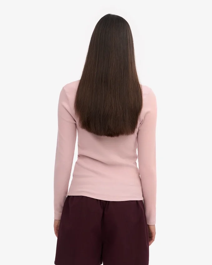 Bio-Ripp-T-Shirt mit langen Ärmeln für Damen – Faded Pink