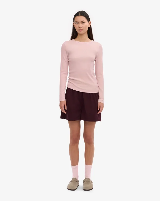 Bio-Ripp-T-Shirt mit langen Ärmeln für Damen – Faded Pink