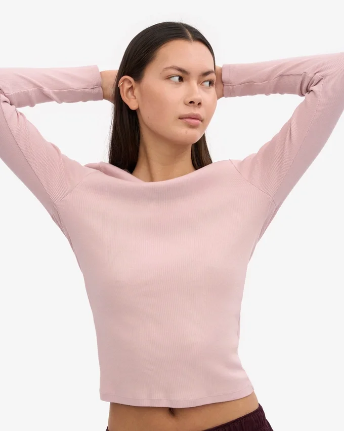 Bio-Ripp-T-Shirt mit langen Ärmeln für Damen – Faded Pink