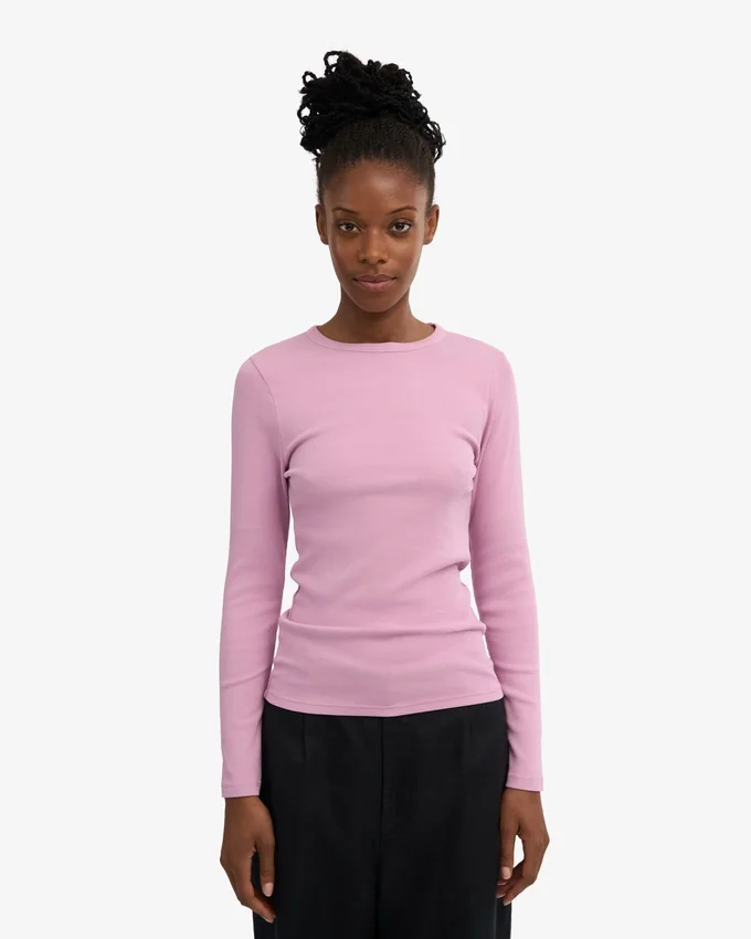 Bio-Ripp-T-Shirt mit langen Ärmeln für Damen – Kirschblüte