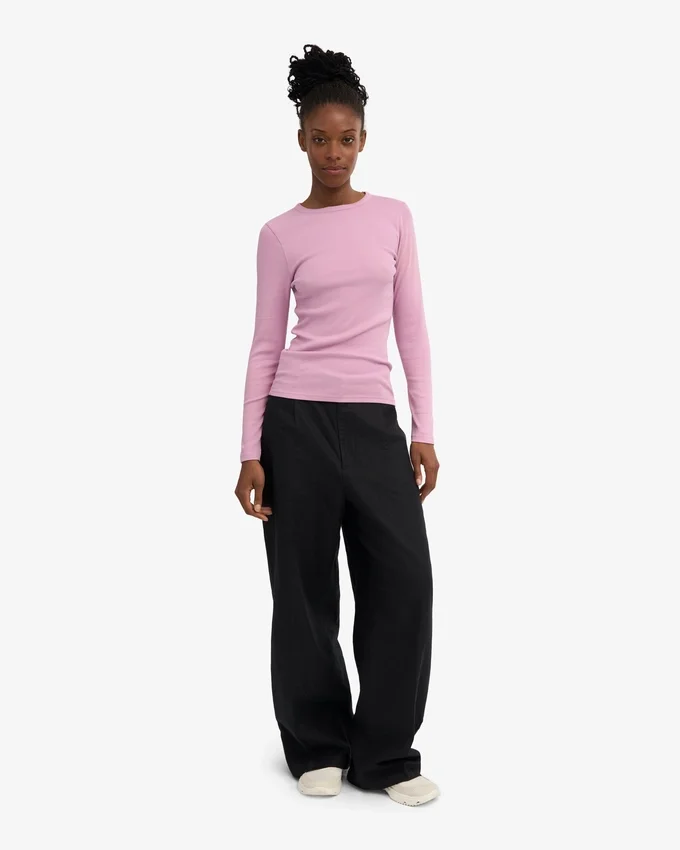 Bio-Ripp-T-Shirt mit langen Ärmeln für Damen – Kirschblüte