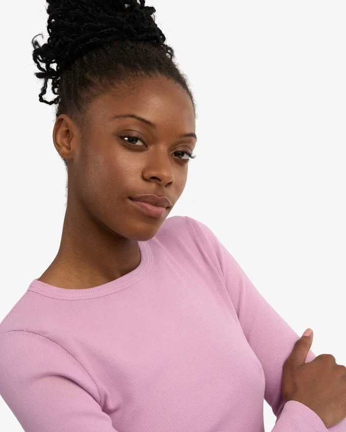 Bio-Ripp-T-Shirt mit langen Ärmeln für Damen – Kirschblüte