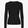 Bio-Ripp-T-Shirt mit langen Ärmeln für Damen – Tiefschwarz