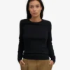 Bio-Ripp-T-Shirt mit langen Ärmeln für Damen – Tiefschwarz