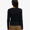 Bio-Ripp-T-Shirt mit langen Ärmeln für Damen – Tiefschwarz