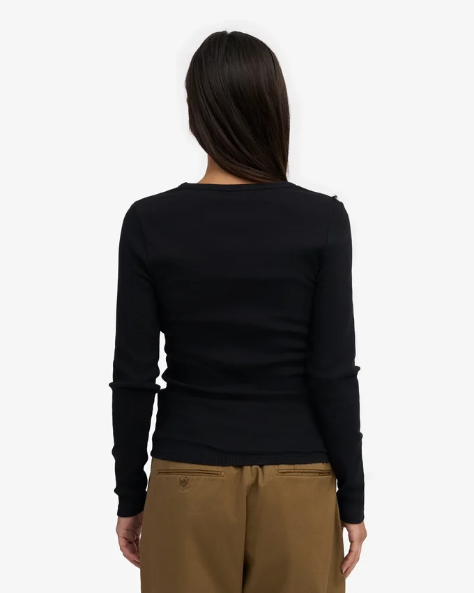 Bio-Ripp-T-Shirt mit langen Ärmeln für Damen – Tiefschwarz