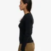 Bio-Ripp-T-Shirt mit langen Ärmeln für Damen – Tiefschwarz