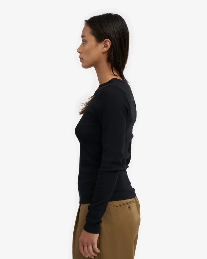 Bio-Ripp-T-Shirt mit langen Ärmeln für Damen – Tiefschwarz