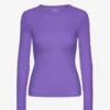 Bio-Ripp-T-Shirt mit langen Ärmeln für Damen – Ultraviolett