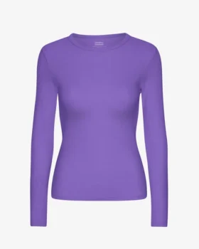 Bio-Ripp-T-Shirt mit langen Ärmeln für Damen – Ultraviolett