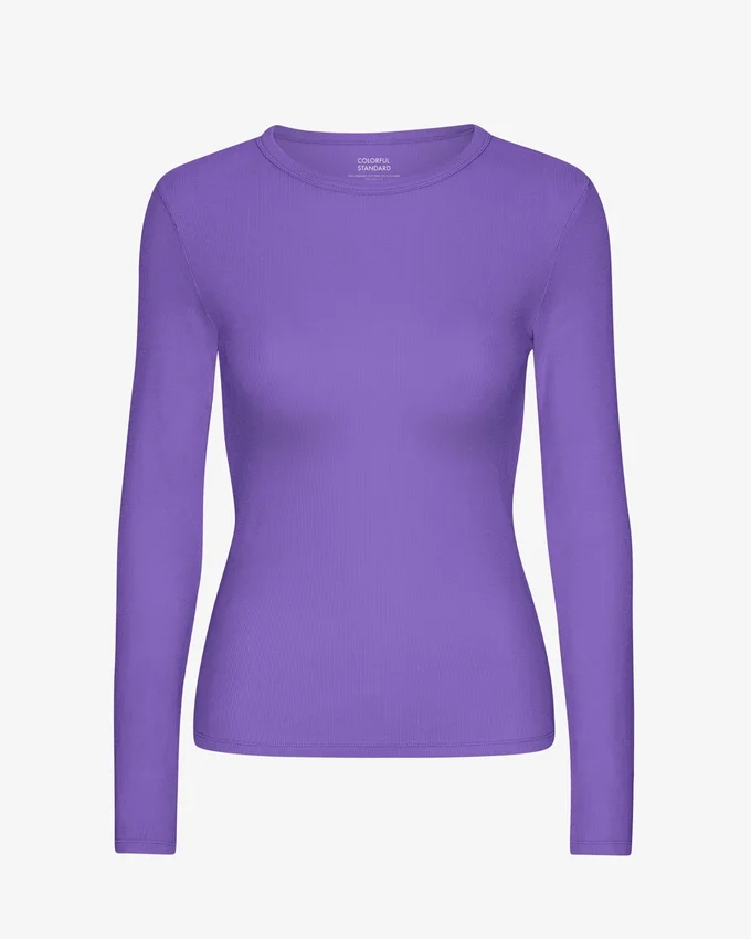 Bio-Ripp-T-Shirt mit langen Ärmeln für Damen – Ultraviolett