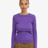 Bio-Ripp-T-Shirt mit langen Ärmeln für Damen – Ultraviolett