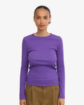 Bio-Ripp-T-Shirt mit langen Ärmeln für Damen – Ultraviolett