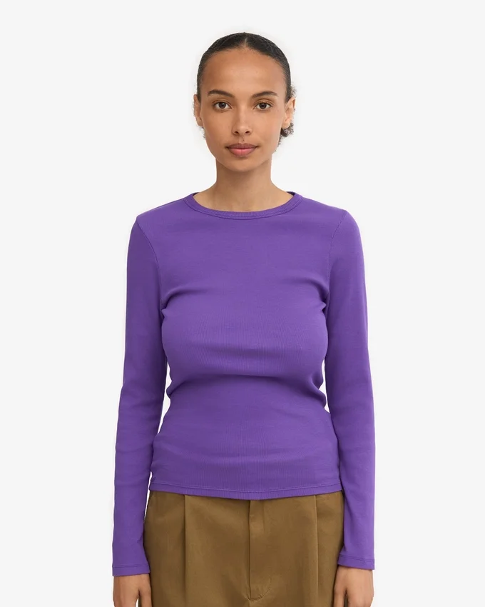 Bio-Ripp-T-Shirt mit langen Ärmeln für Damen – Ultraviolett