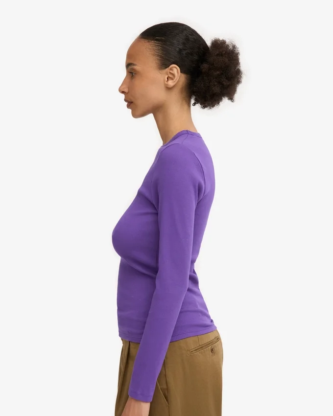 Bio-Ripp-T-Shirt mit langen Ärmeln für Damen – Ultraviolett
