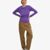 Bio-Ripp-T-Shirt mit langen Ärmeln für Damen – Ultraviolett