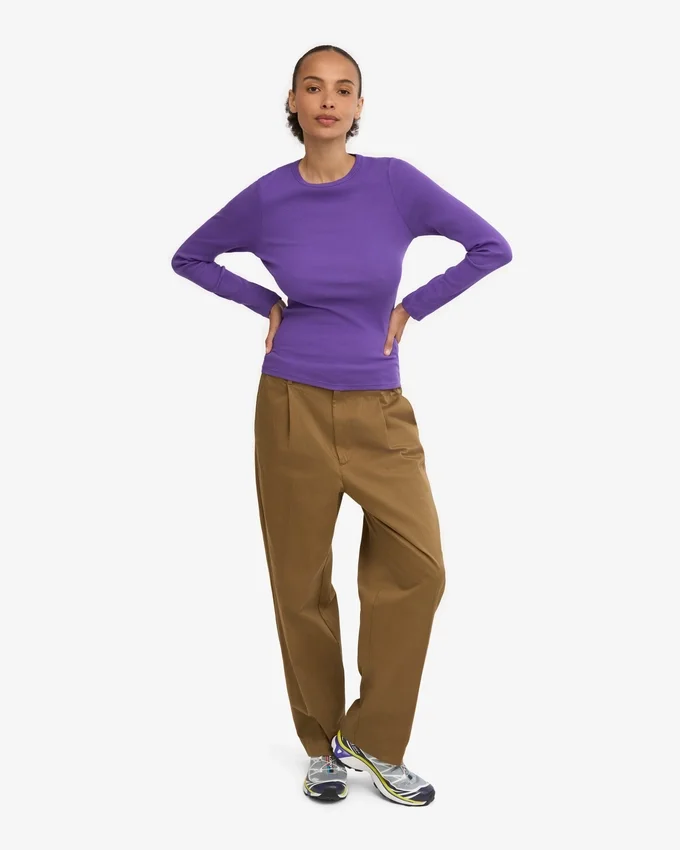 Bio-Ripp-T-Shirt mit langen Ärmeln für Damen – Ultraviolett