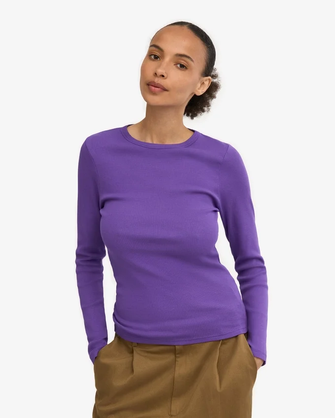 Bio-Ripp-T-Shirt mit langen Ärmeln für Damen – Ultraviolett