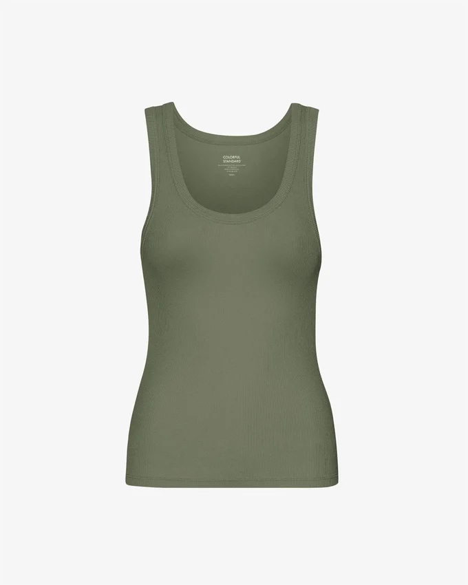 Bio-Ripp-Tanktop für Damen – Staubiges Oliv