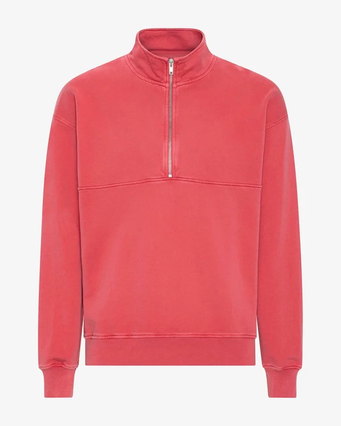 Bio-Sweatshirt mit Troyer – Faded Red
