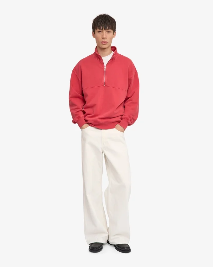 Bio-Sweatshirt mit Troyer – Faded Red