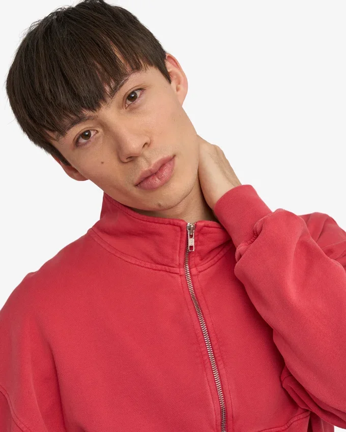 Bio-Sweatshirt mit Troyer – Faded Red