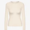 Bio-T-Shirt für Damen mit geripptem Ärmellang – Elfenbeinweiß