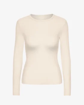 Bio-T-Shirt für Damen mit geripptem Ärmellang – Elfenbeinweiß