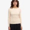 Bio-T-Shirt für Damen mit geripptem Ärmellang – Elfenbeinweiß