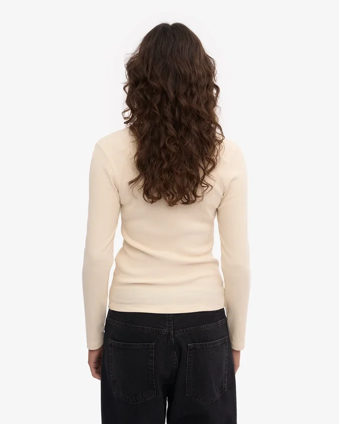 Bio-T-Shirt für Damen mit geripptem Ärmellang – Elfenbeinweiß