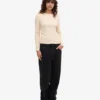 Bio-T-Shirt für Damen mit geripptem Ärmellang – Elfenbeinweiß