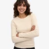 Bio-T-Shirt für Damen mit geripptem Ärmellang – Elfenbeinweiß