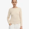 Bio-T-Shirt für Damen mit geripptem Ärmellang – Elfenbeinweiß