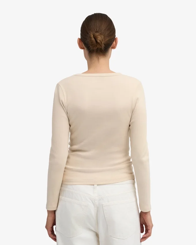 Bio-T-Shirt für Damen mit geripptem Ärmellang – Elfenbeinweiß