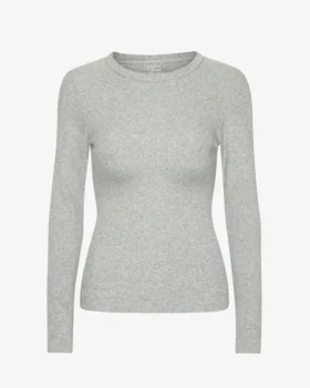 Bio-T-Shirt für Damen mit geripptem Saum und langen Ärmeln – Meliertgrau