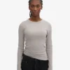 Bio-T-Shirt für Damen mit geripptem Saum und langen Ärmeln – Meliertgrau